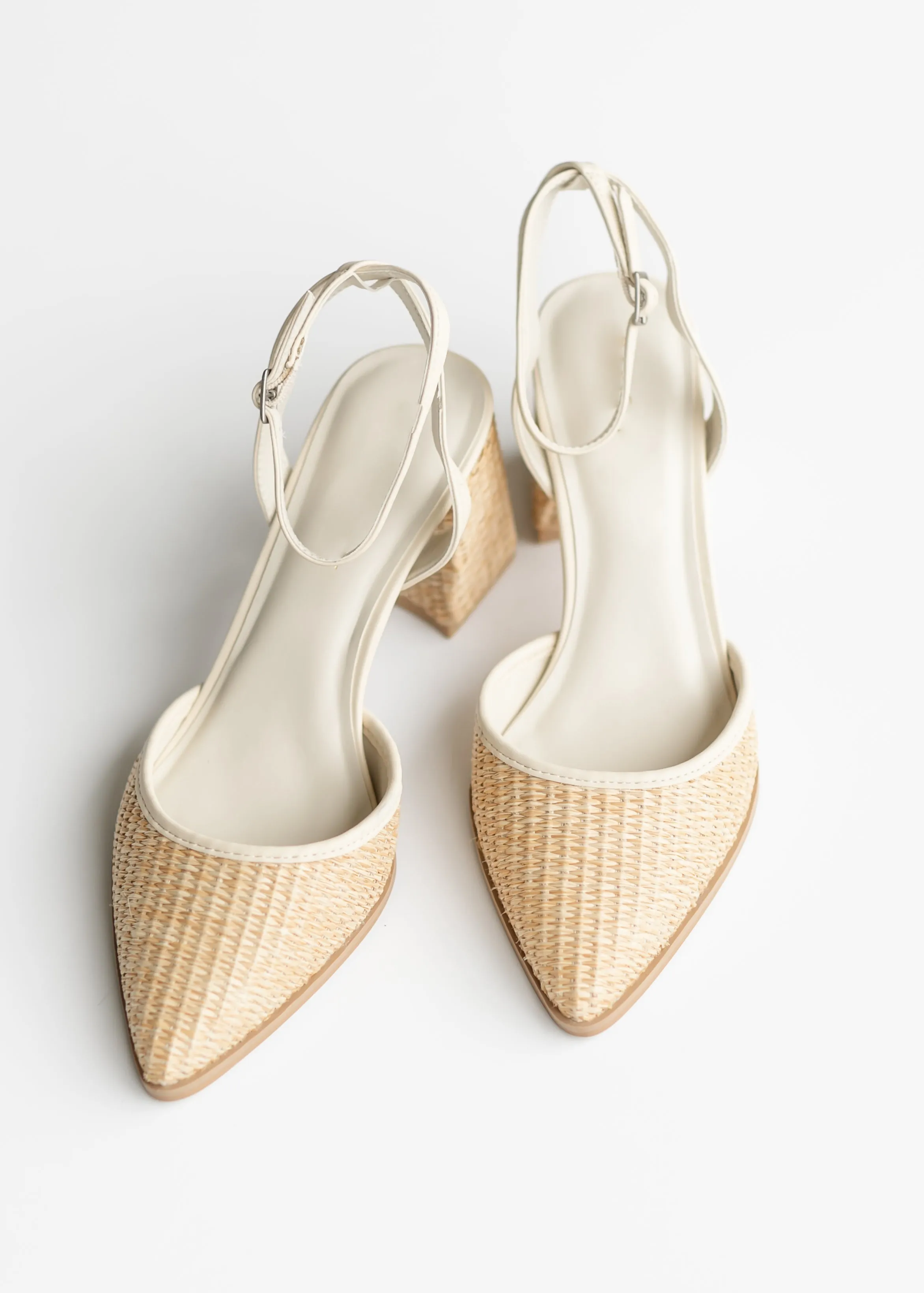 Natural Pointed Toe Ankle Strap Heel - FINAL SALE