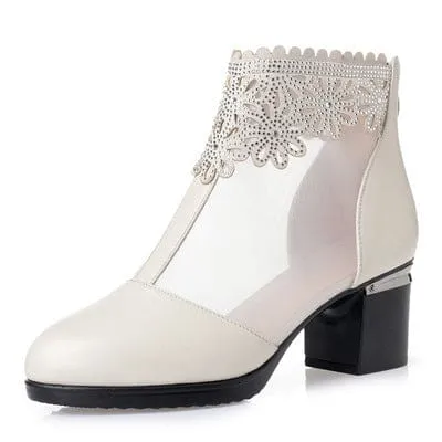 New Genuine Leather Breathable Cool Summer Boots For Women