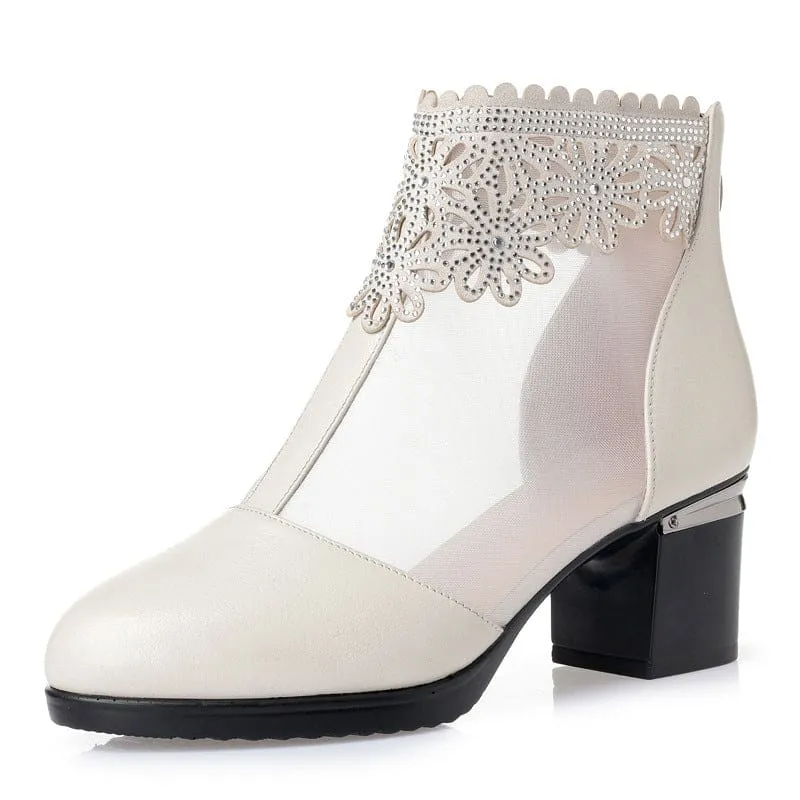 New Genuine Leather Breathable Cool Summer Boots For Women