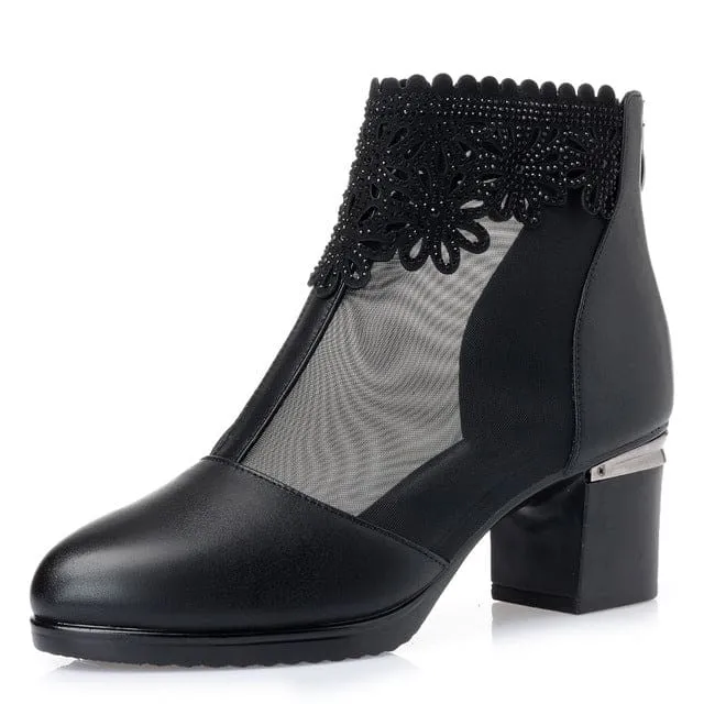 New Genuine Leather Breathable Cool Summer Boots For Women