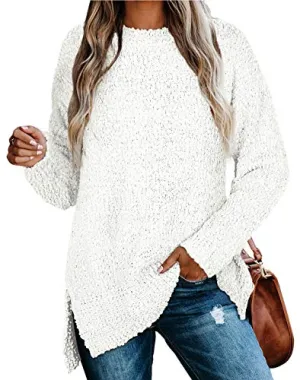 NIASHOT Sweaters for Women White Winter Tunic Tops for Leggings Oversized Long Pullovers M