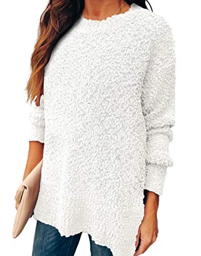 NIASHOT Sweaters for Women White Winter Tunic Tops for Leggings Oversized Long Pullovers M