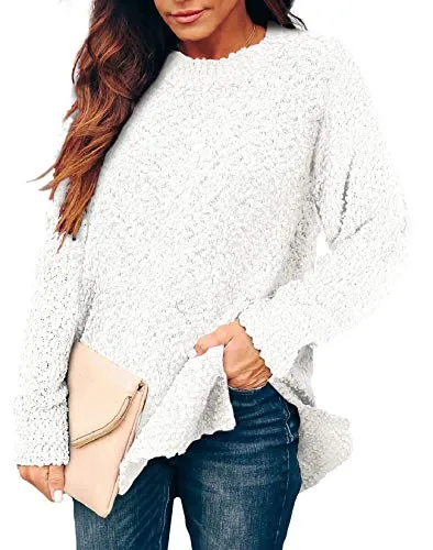 NIASHOT Sweaters for Women White Winter Tunic Tops for Leggings Oversized Long Pullovers M