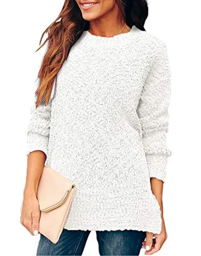 NIASHOT Sweaters for Women White Winter Tunic Tops for Leggings Oversized Long Pullovers M