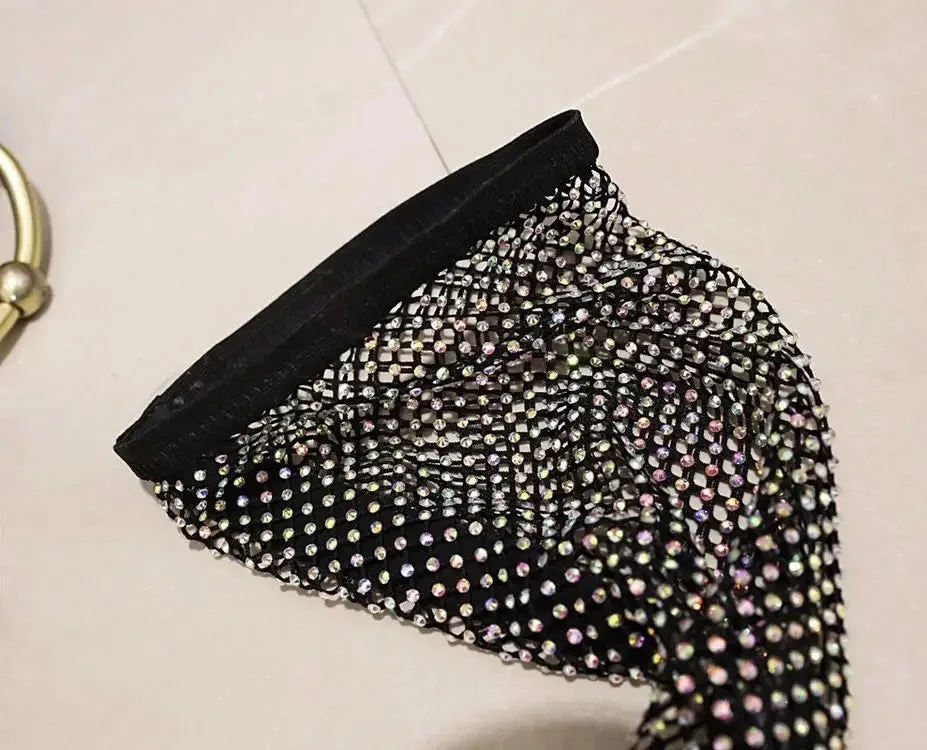 Nightclub Crystal Bling Summer Breathable Pointed Toe Super stiletto High Heels rhinestone gladiator boot