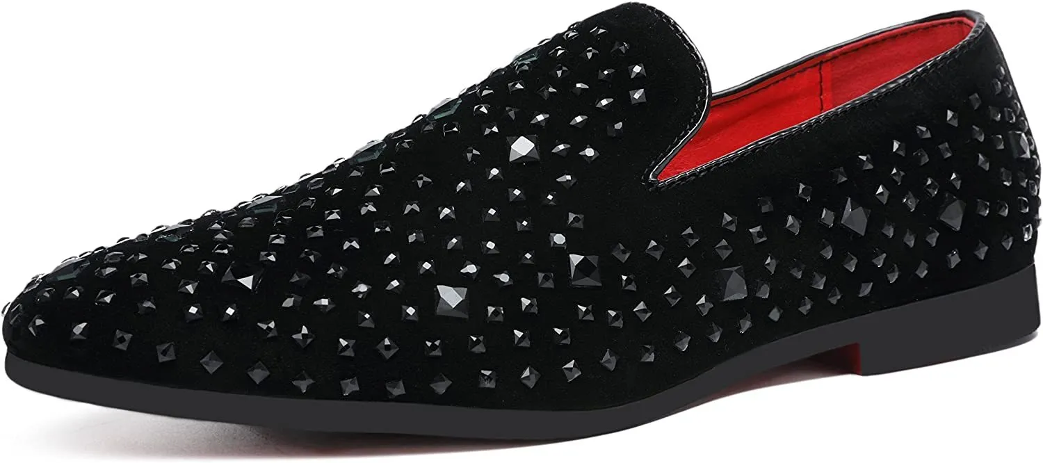 NXY Men's Fashion Tuxedo Loafers Rhinestones Slip-on Black Wedding Moccasins