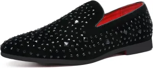 NXY Men's Fashion Tuxedo Loafers Rhinestones Slip-on Black Wedding Moccasins