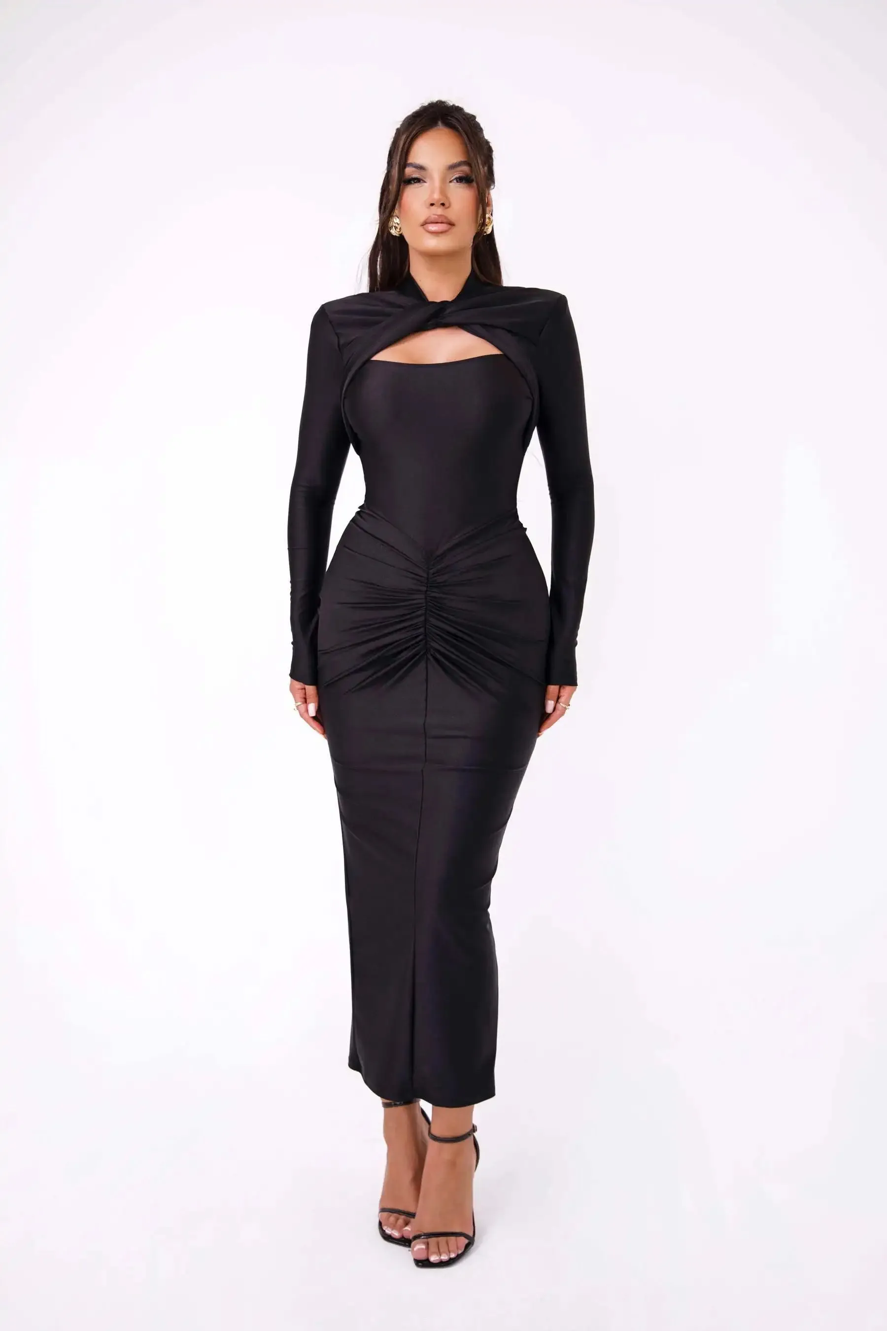 Obsidian Phoenix Long-Sleeve Bodycon Dress