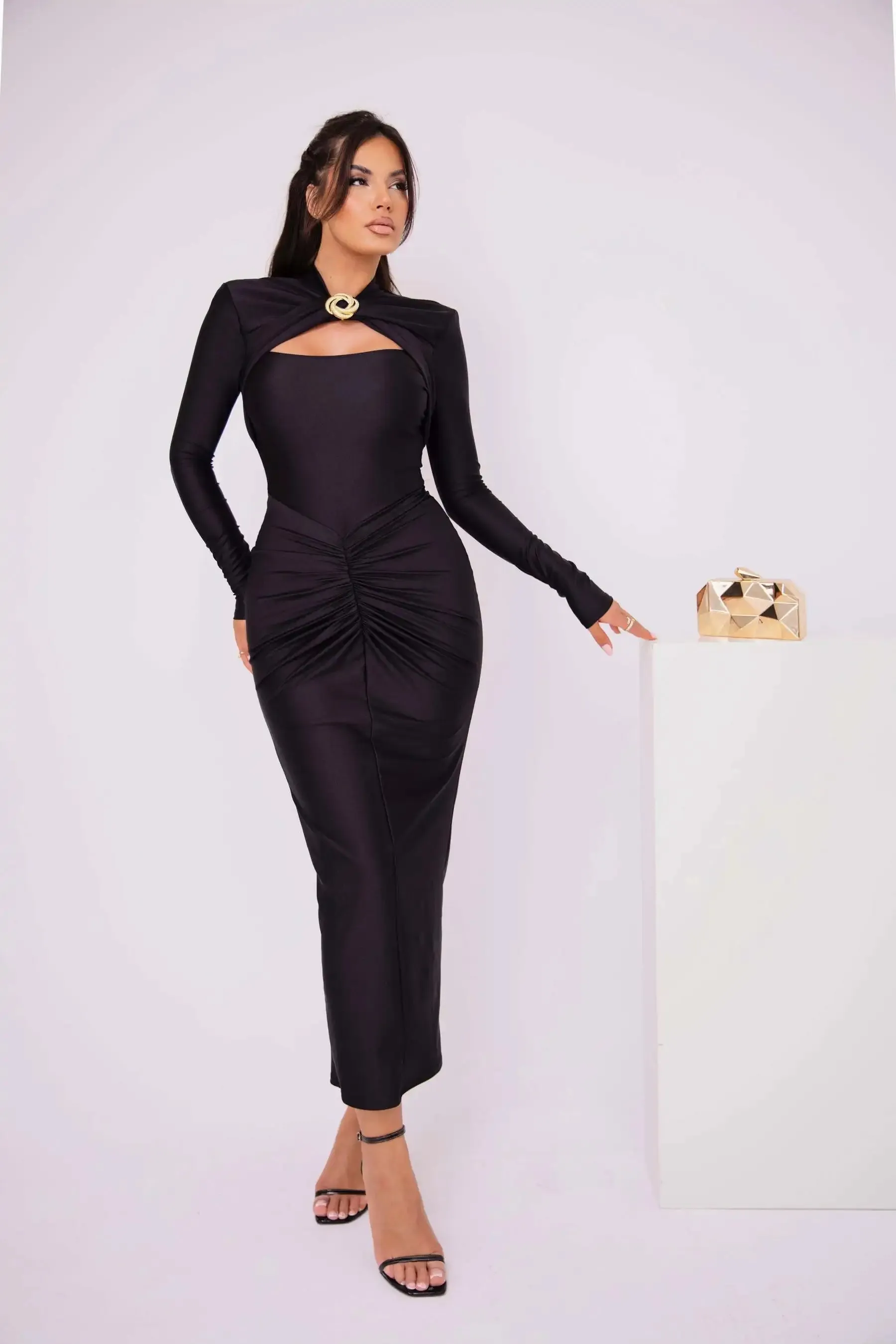Obsidian Phoenix Long-Sleeve Bodycon Dress