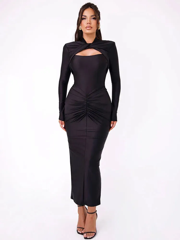 Obsidian Phoenix Long-Sleeve Bodycon Dress