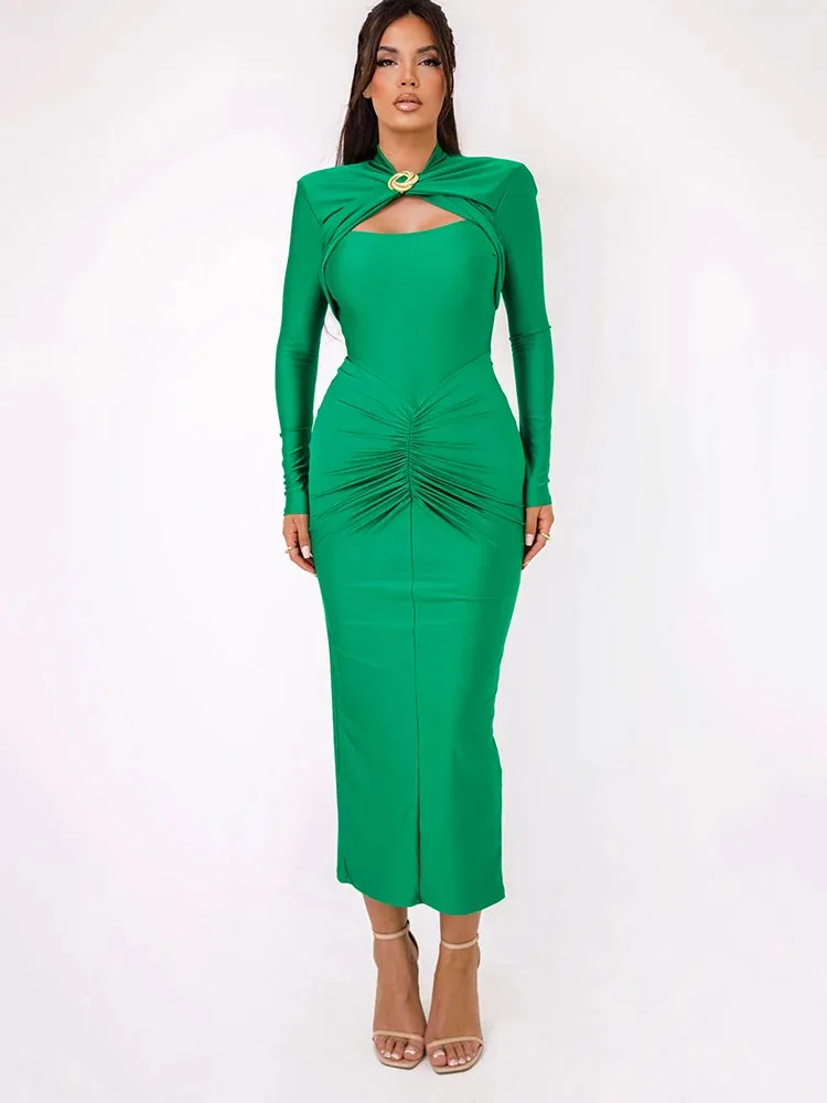 Obsidian Phoenix Long-Sleeve Bodycon Dress