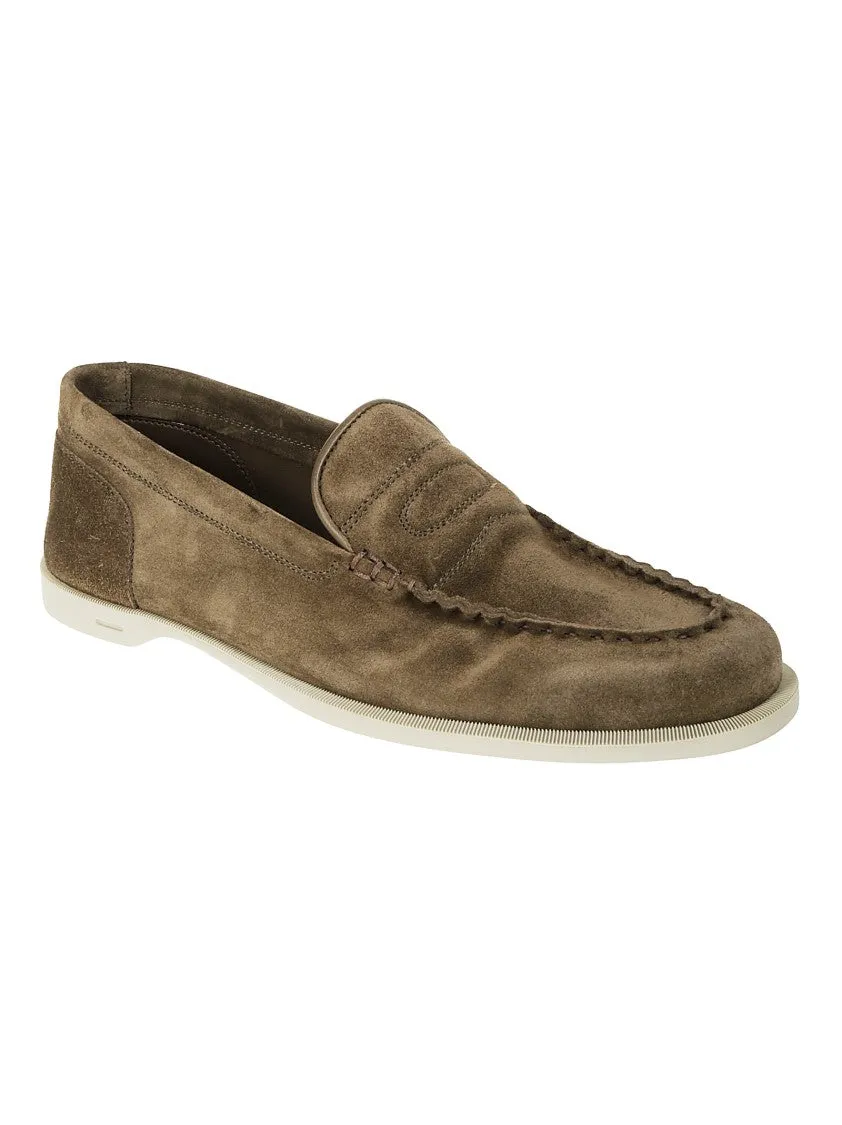 Olive Green Suede Slip-On Loafers