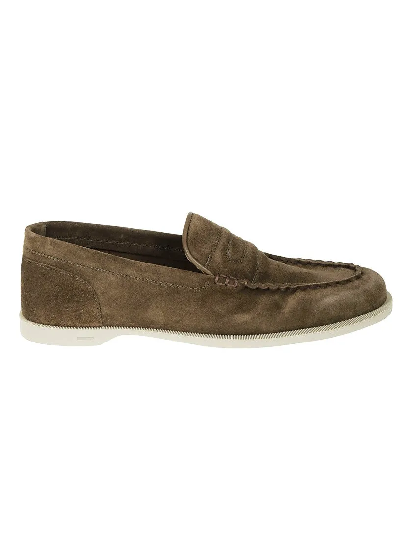 Olive Green Suede Slip-On Loafers