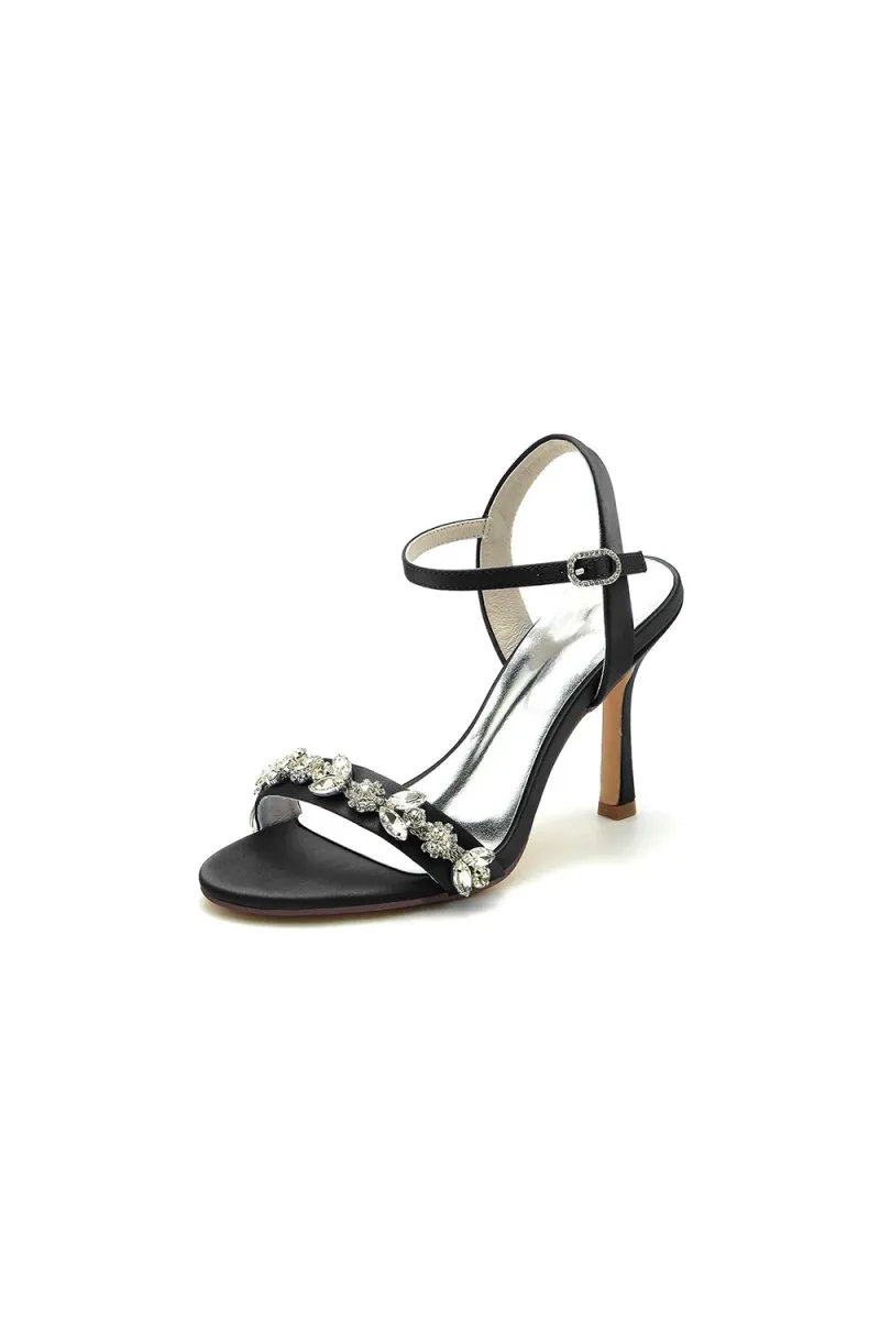 Open Toe Stiletto Heels With Rhinestone