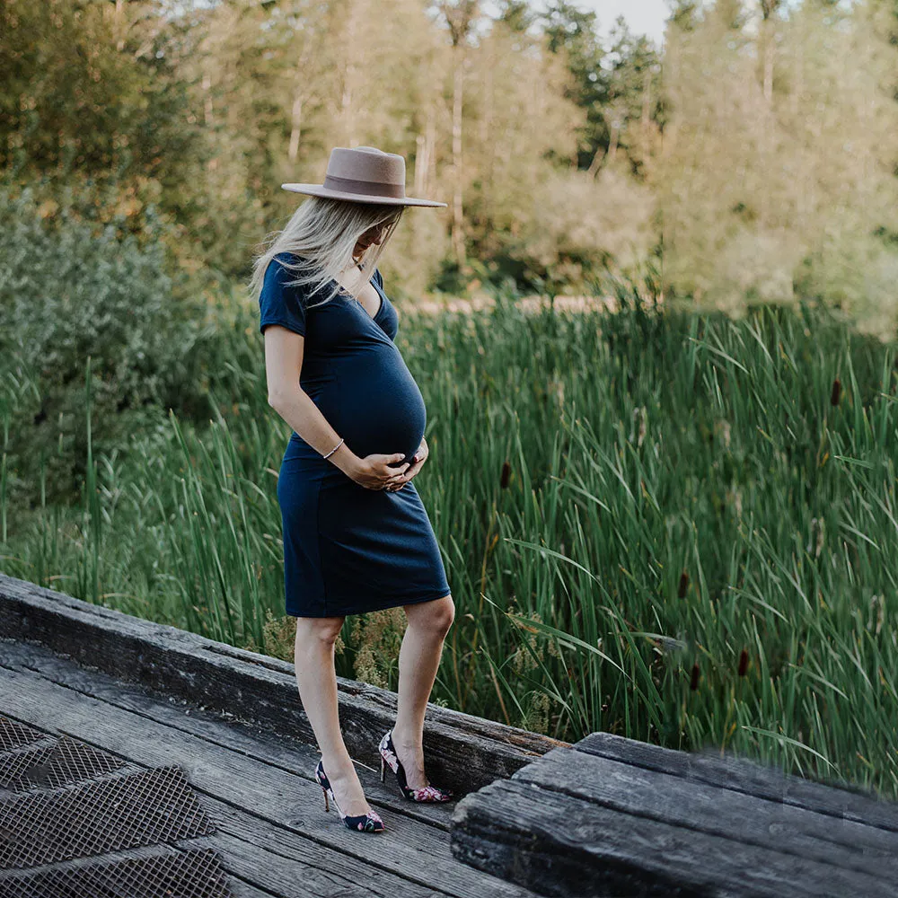 Ophelia Short Sleeve Nursing Dress - Navy
