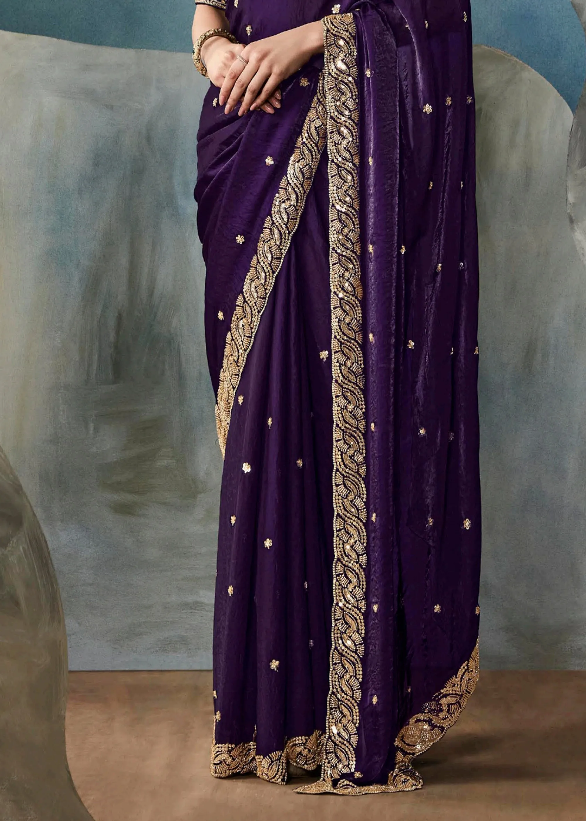 Patriot Purple  Embroidered Designer Tissue Silk Saree
