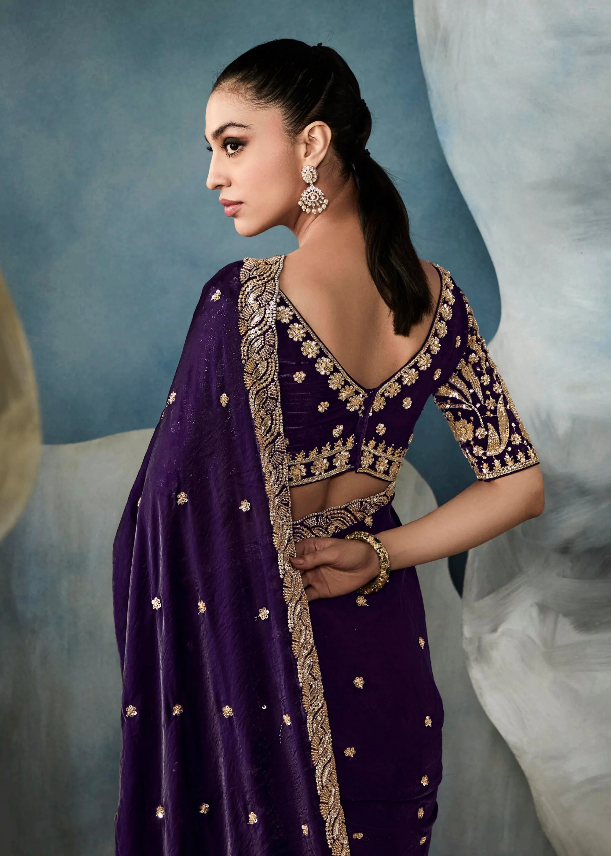 Patriot Purple  Embroidered Designer Tissue Silk Saree