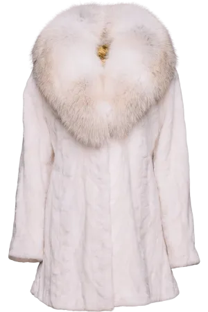 Pearl Sheared Mink Sections Fur Jacket - Golden Island Fox Fur Collar
