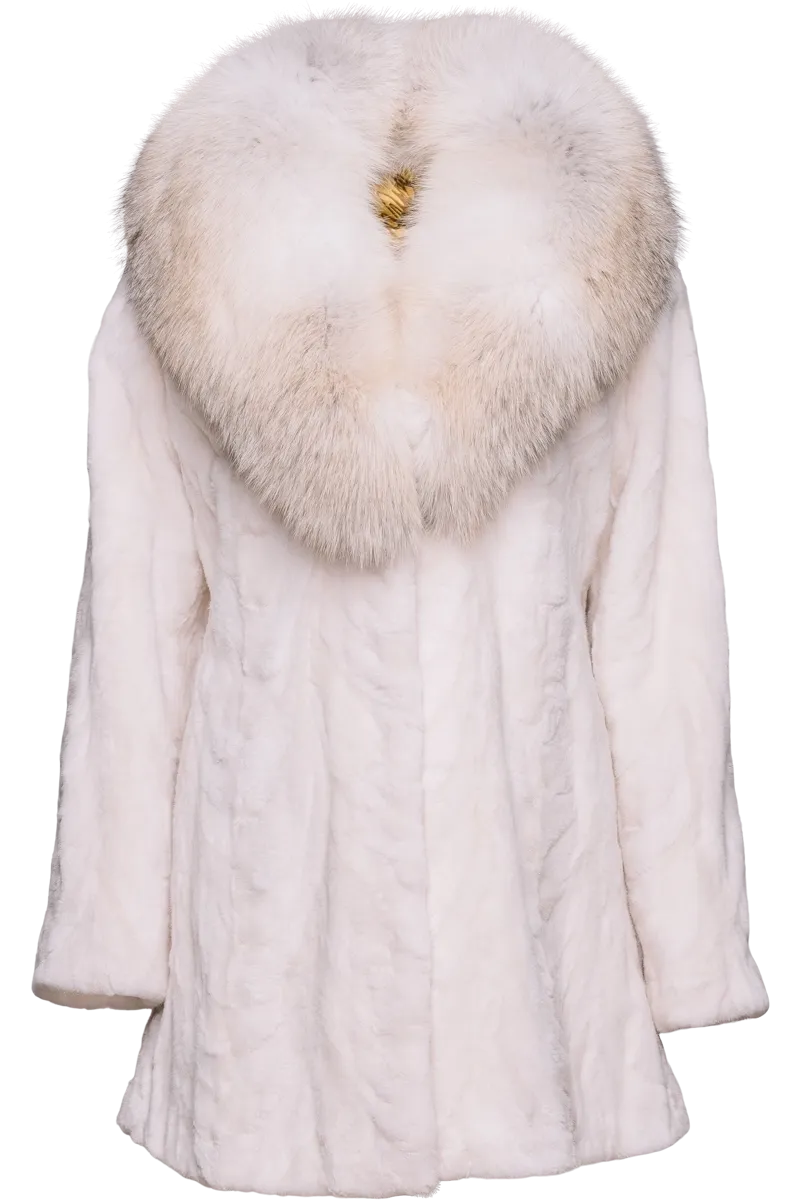 Pearl Sheared Mink Sections Fur Jacket - Golden Island Fox Fur Collar