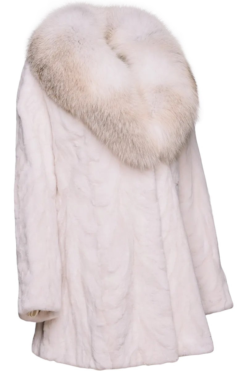 Pearl Sheared Mink Sections Fur Jacket - Golden Island Fox Fur Collar