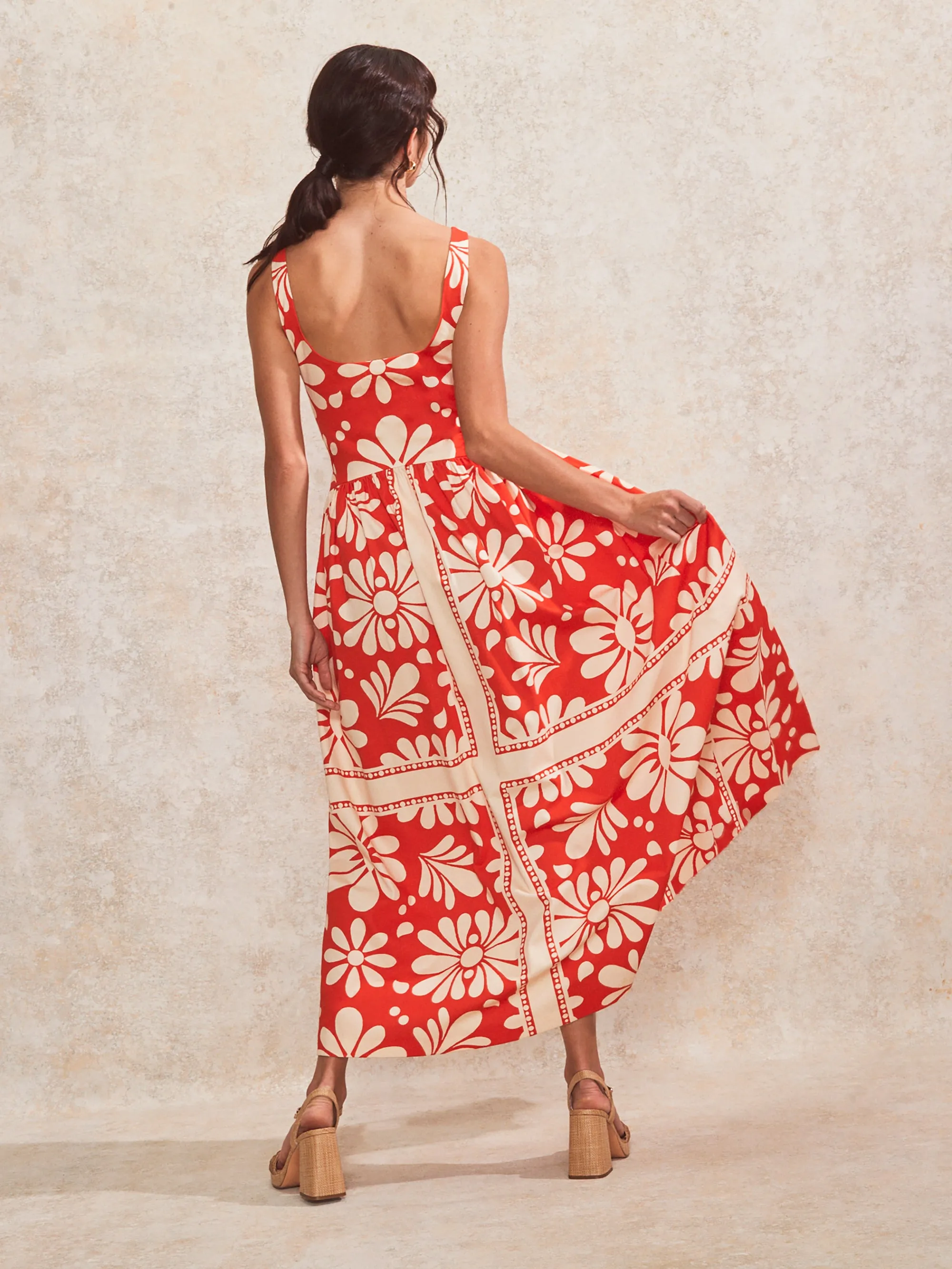 Petite Raya Red Floral-Print Square-Neck Cotton Dress