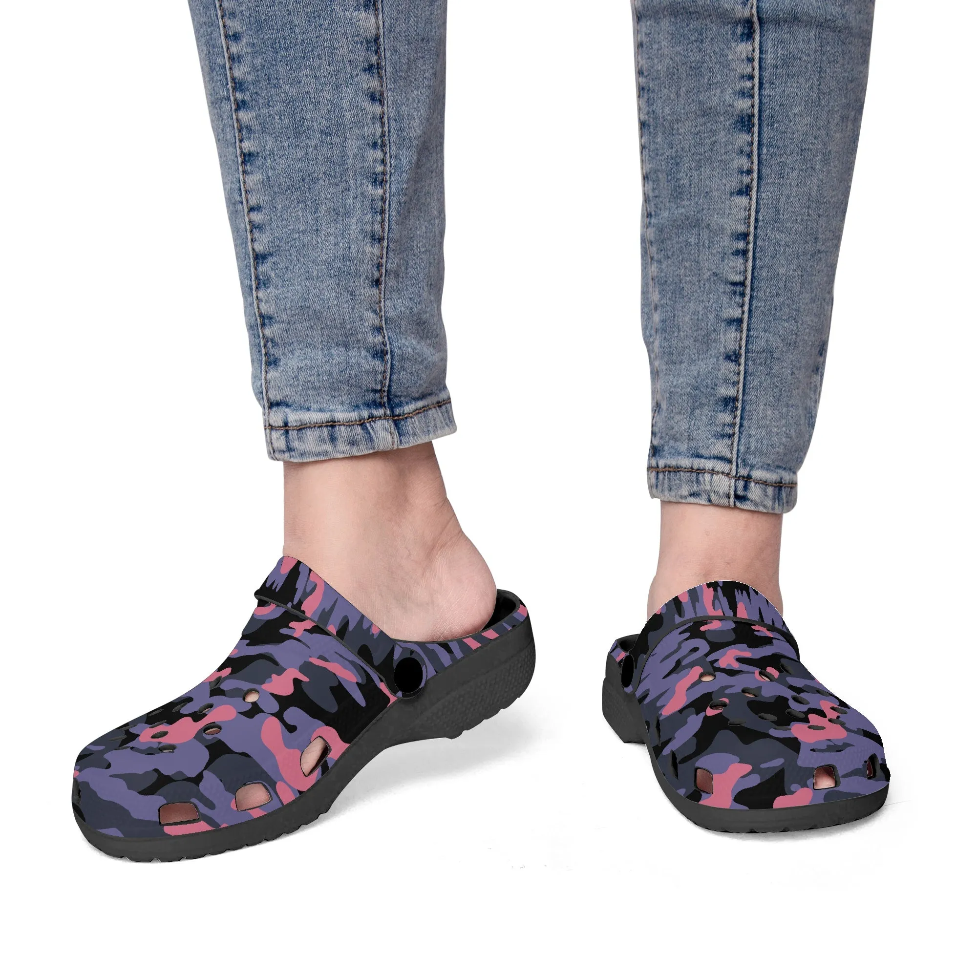 Pink Camouflage Clogs – Rugged & Stylish Army-Inspired Shoes