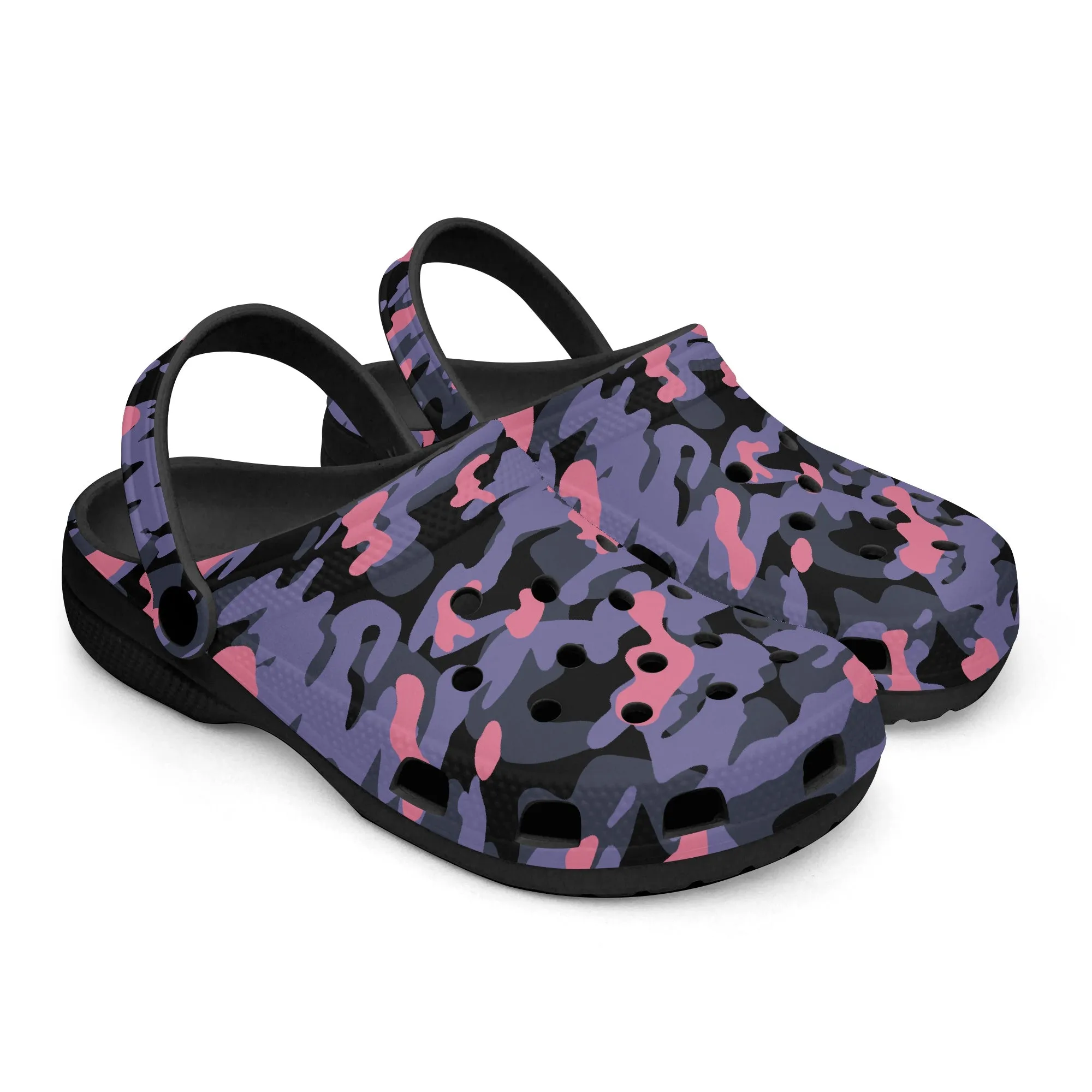 Pink Camouflage Clogs – Rugged & Stylish Army-Inspired Shoes