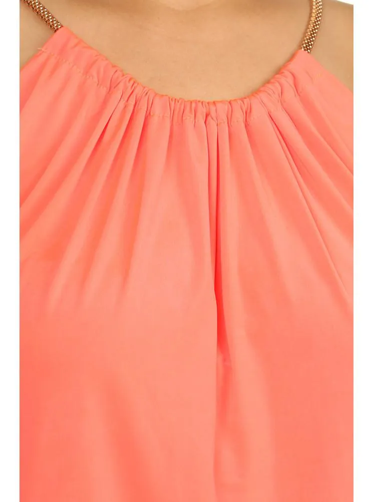 Plus Size Sleek Gilded Neckline Coral Blouson