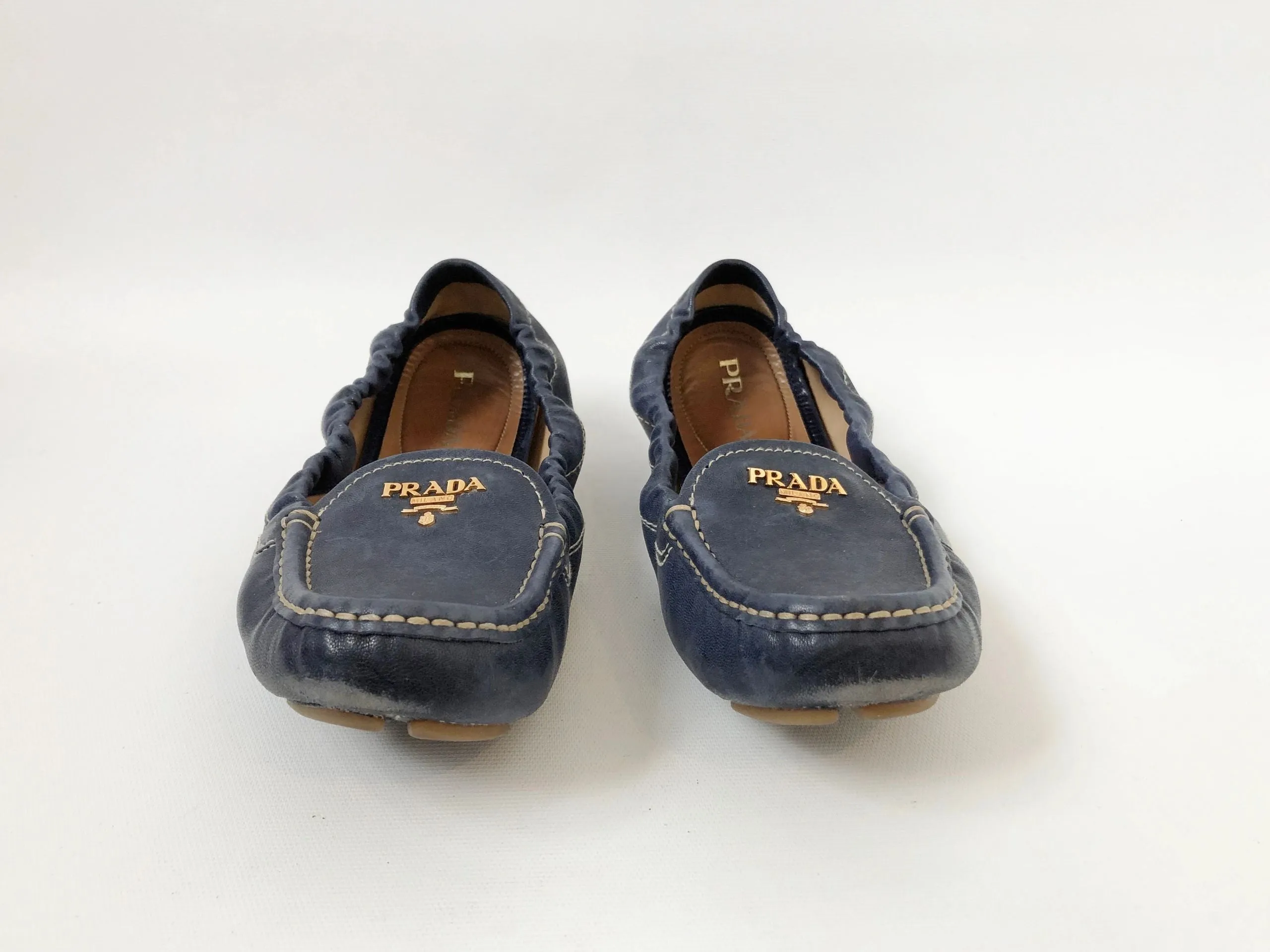 Prada Blue Leather Driving Moccasin Size 39 It (9 Us)
