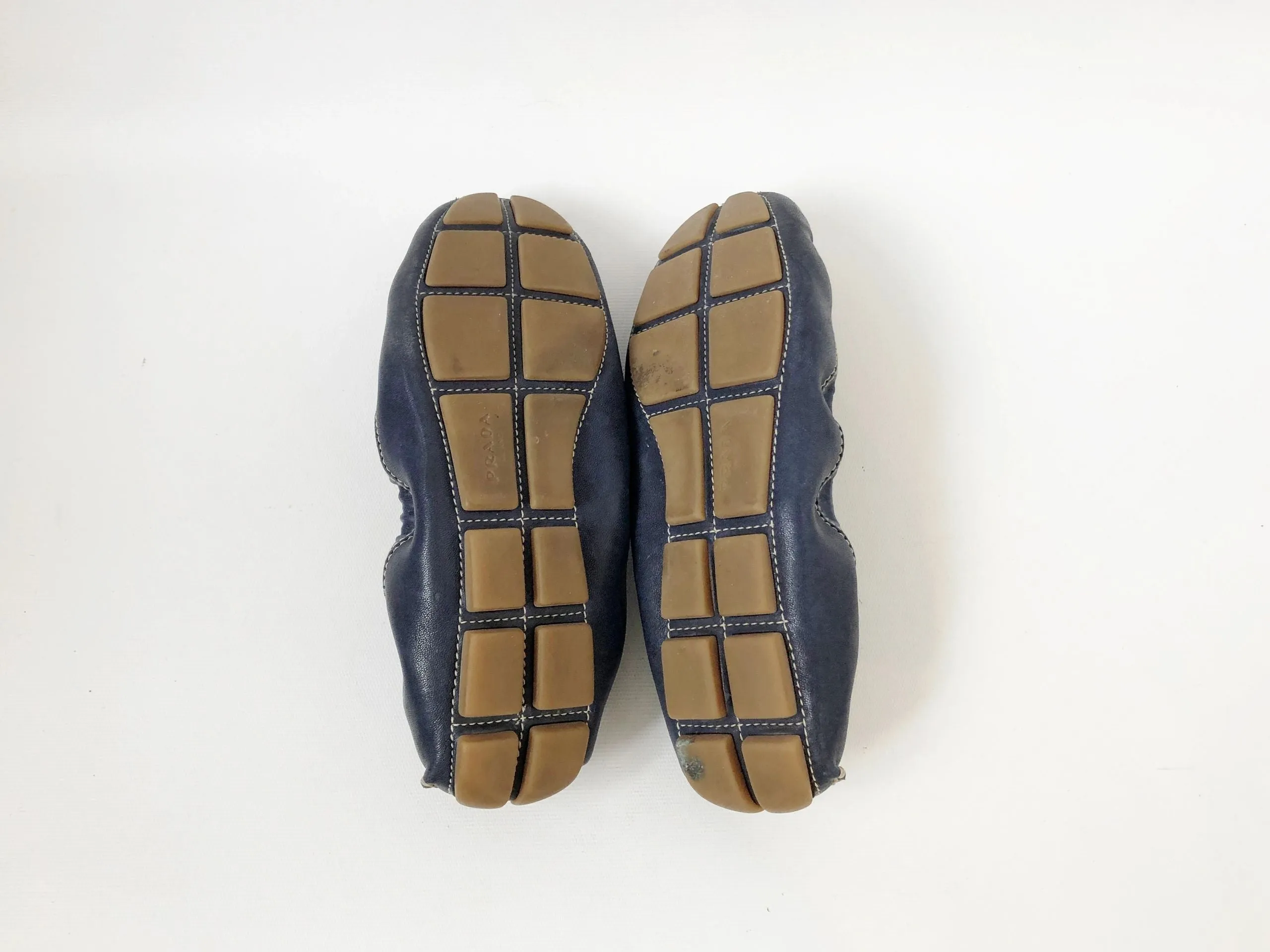 Prada Blue Leather Driving Moccasin Size 39 It (9 Us)