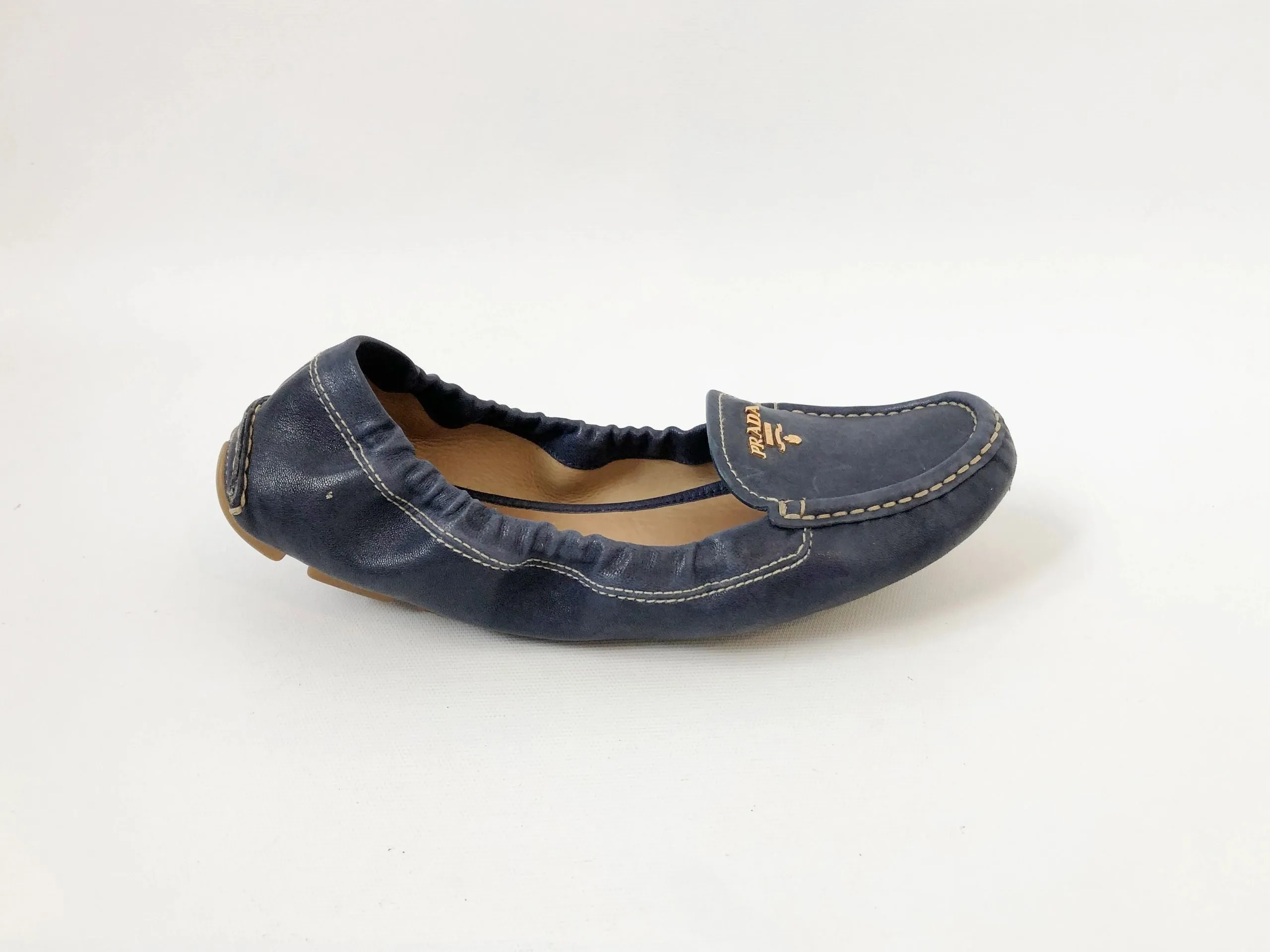 Prada Blue Leather Driving Moccasin Size 39 It (9 Us)