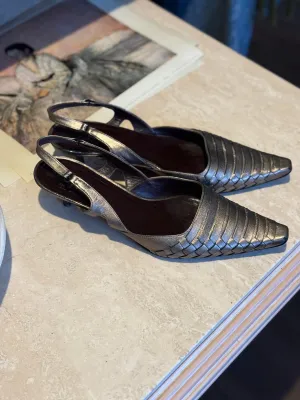 Pre-loved Bottega Veneta Metallic Woven Kitten Heels