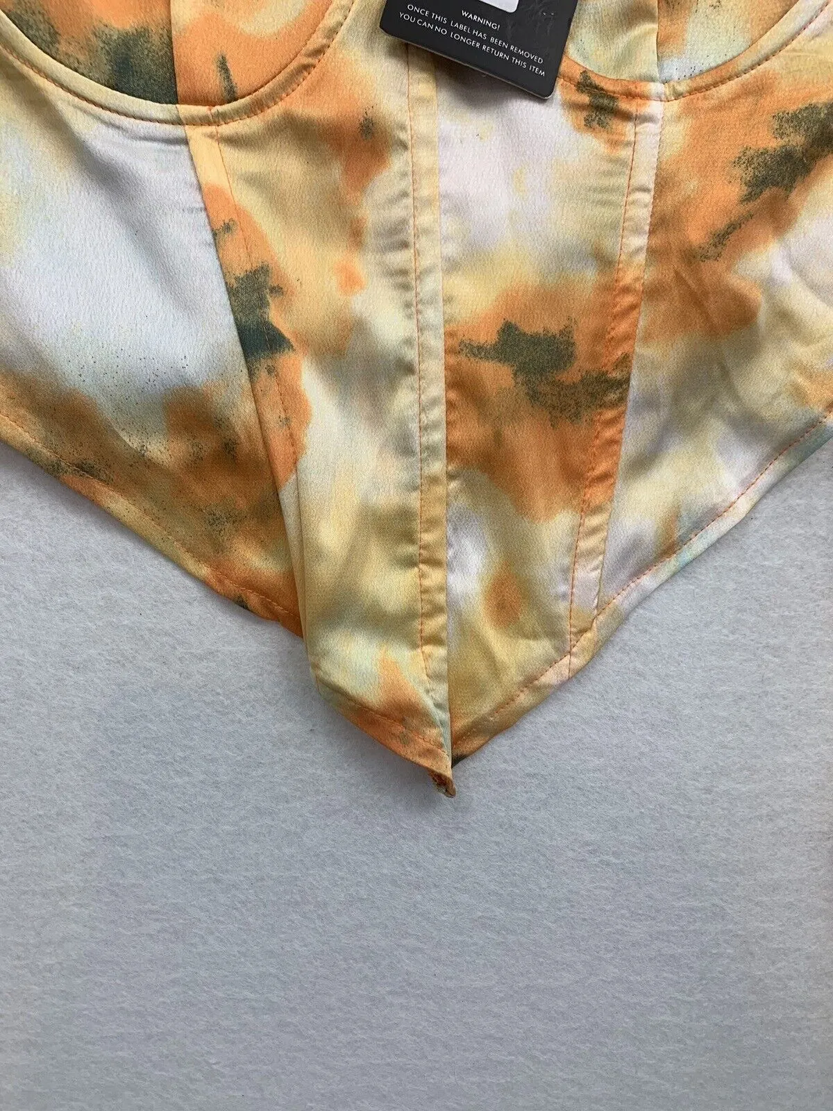 PrettyLittleThing Orange Woven Tie Dje Long Steve Bust Detal Corset Crop Size 10