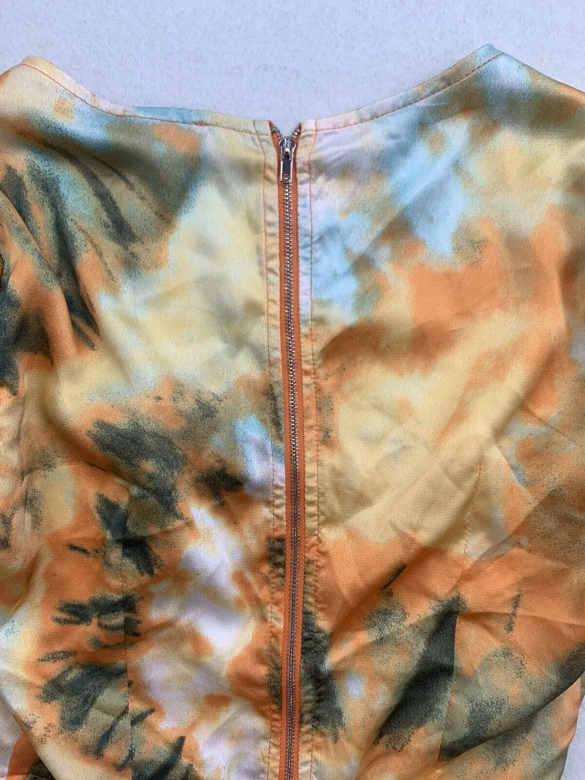 PrettyLittleThing Orange Woven Tie Dje Long Steve Bust Detal Corset Crop Size 10
