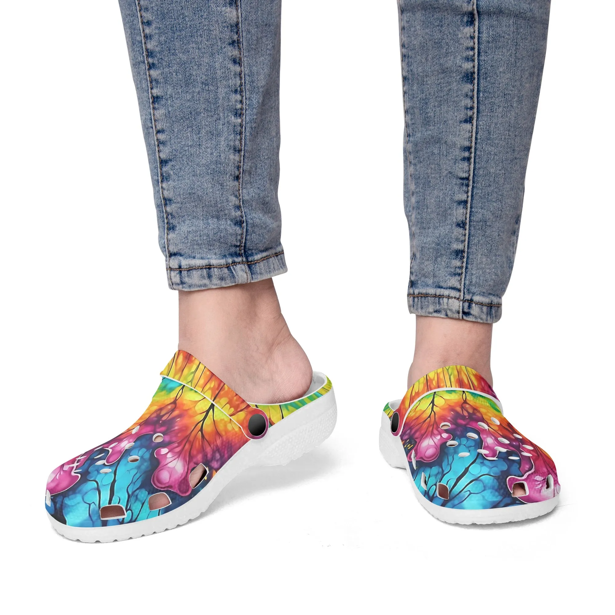 Psychedelic Hippie Clogs – Vibrant Full-Color Trippy Pattern Shoes