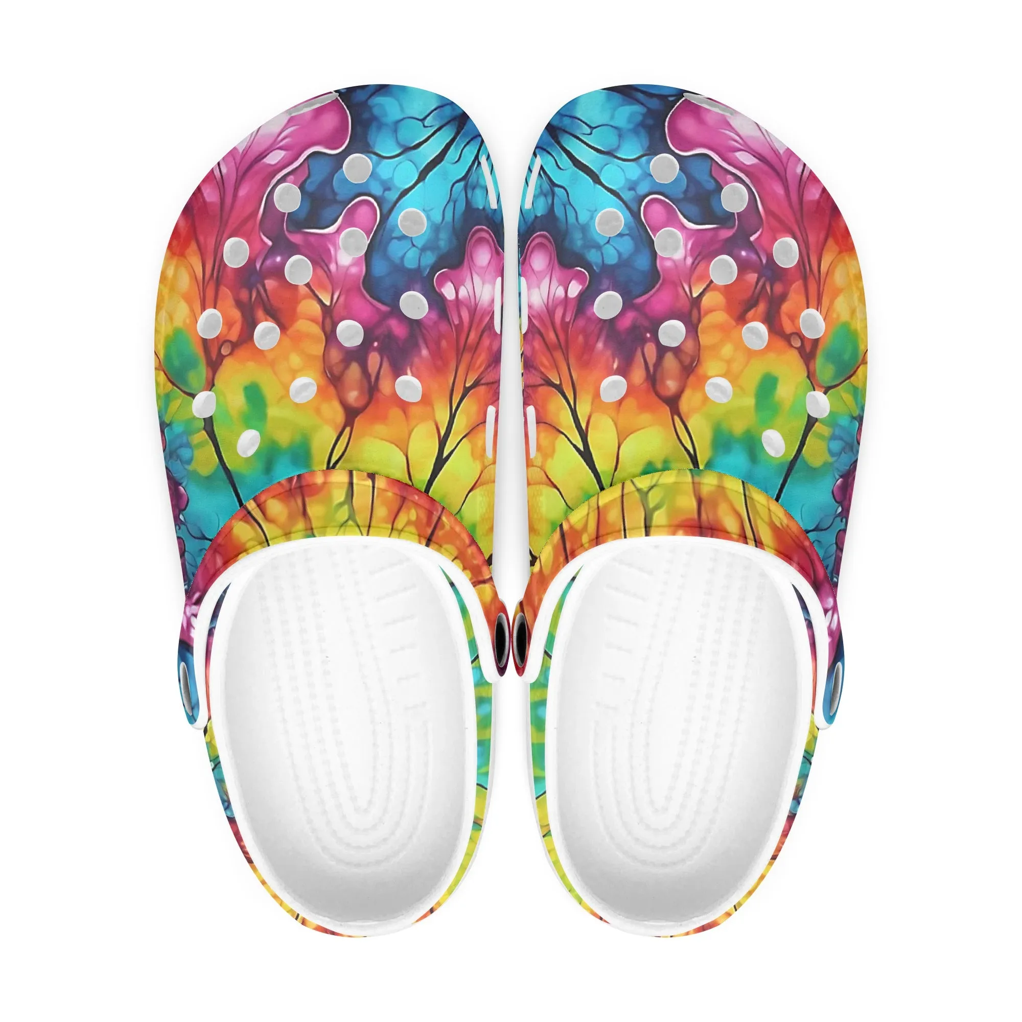 Psychedelic Hippie Clogs – Vibrant Full-Color Trippy Pattern Shoes