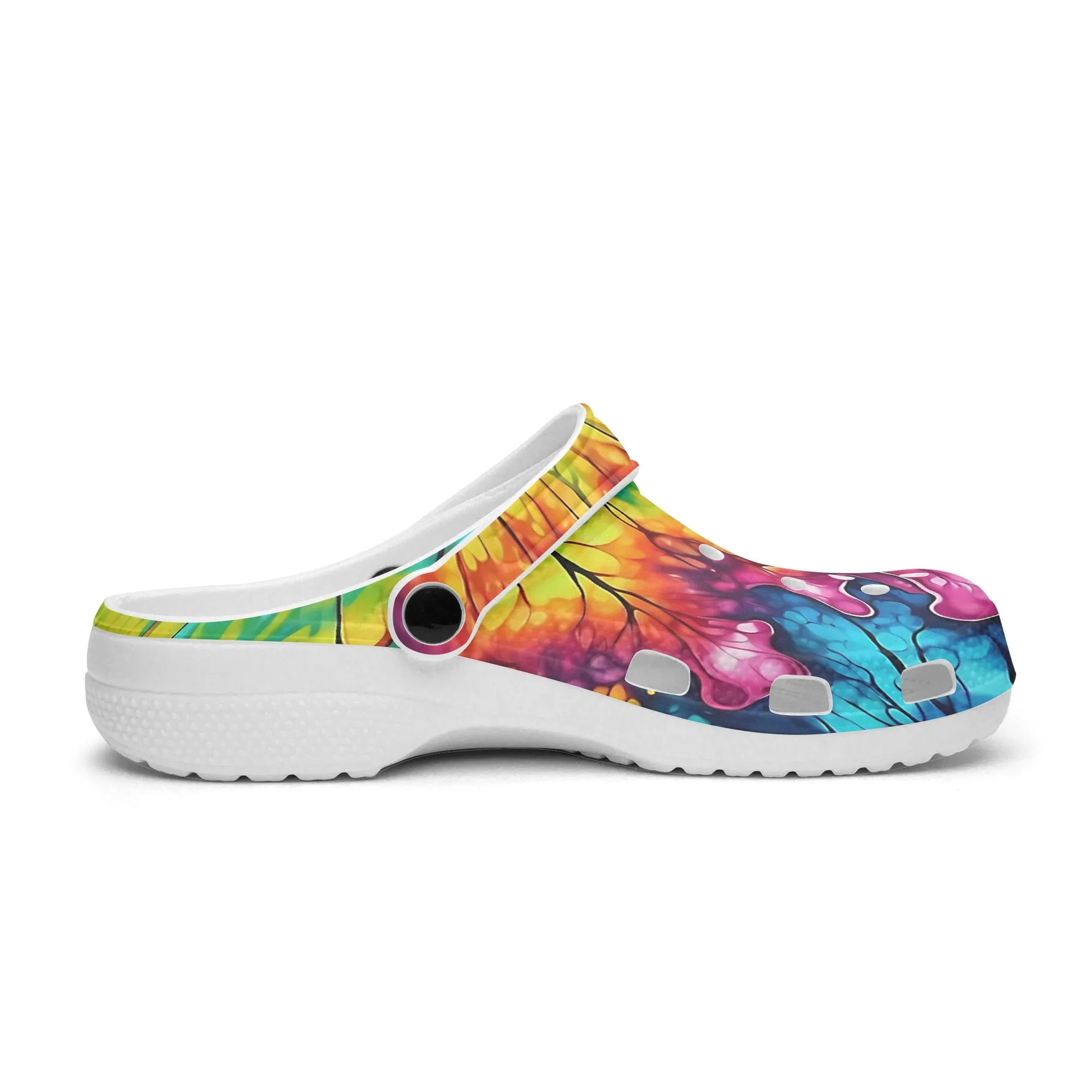 Psychedelic Hippie Clogs – Vibrant Full-Color Trippy Pattern Shoes