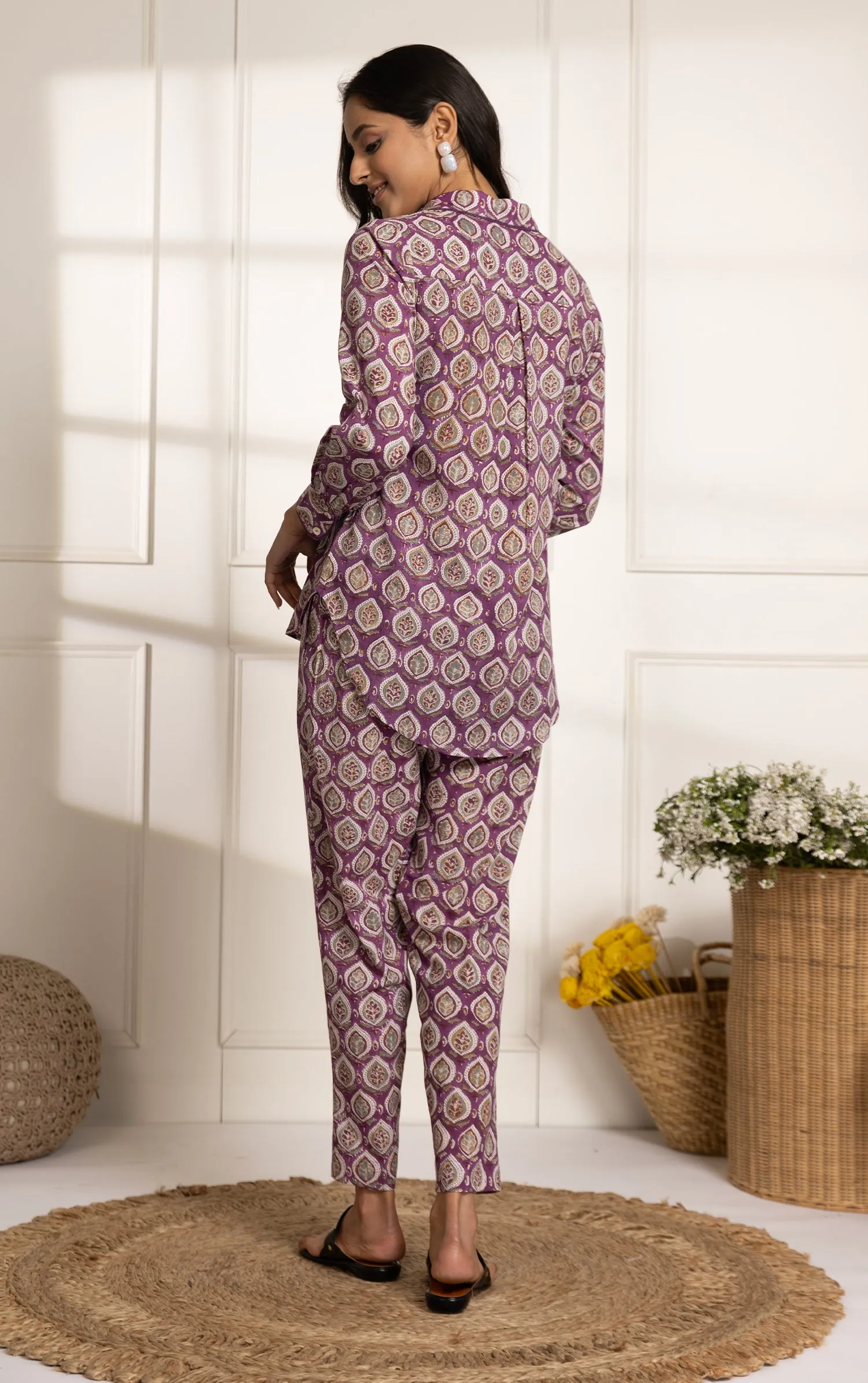 Purple Pure Cotton Ready-To-Wear Hand Block Printed Co-ord Set