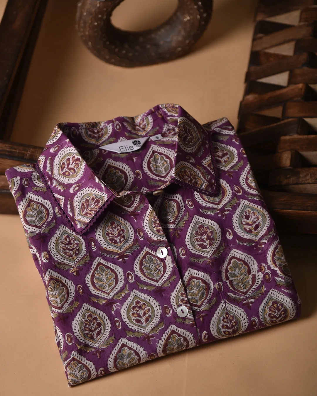 Purple Pure Cotton Ready-To-Wear Hand Block Printed Co-ord Set
