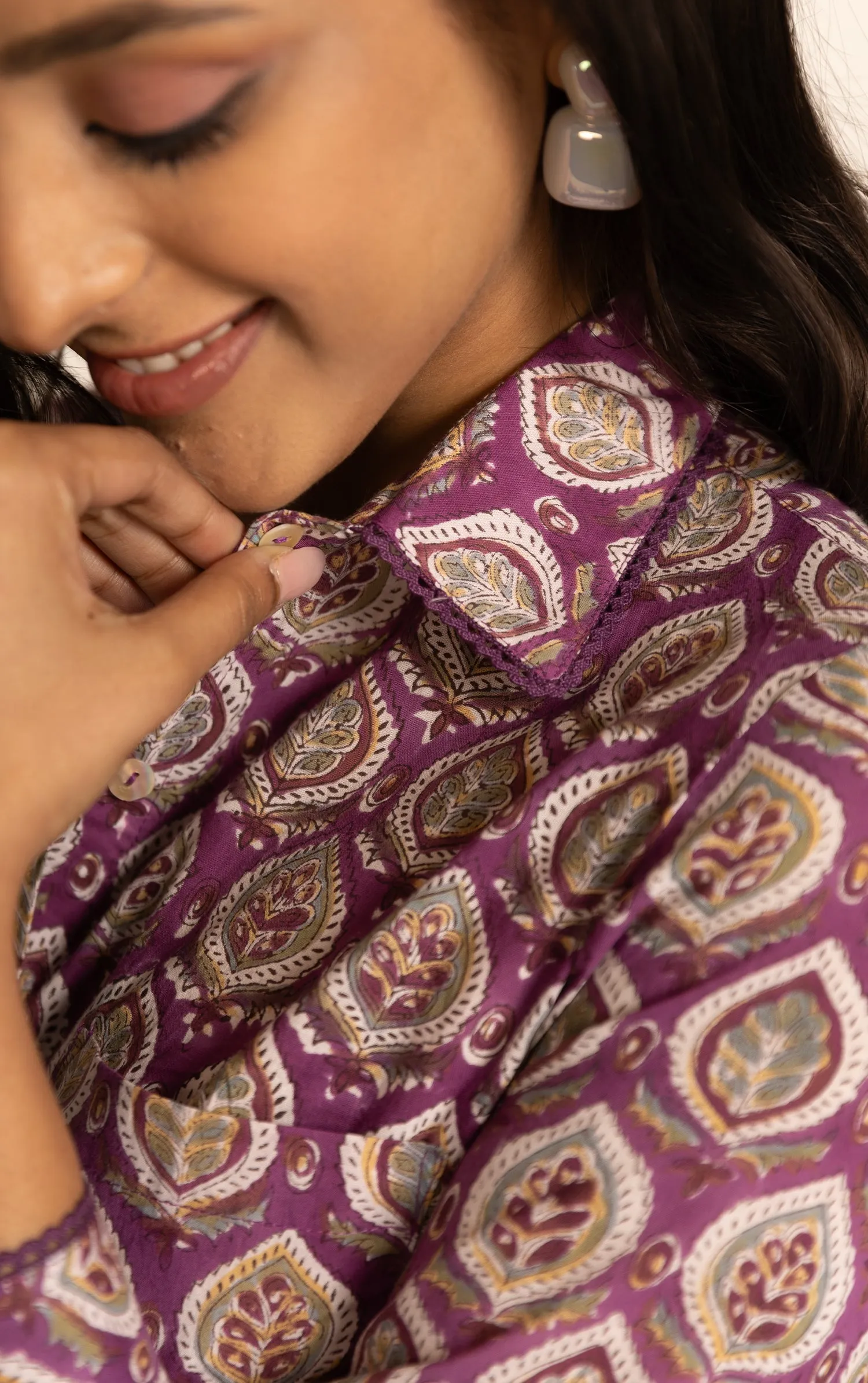 Purple Pure Cotton Ready-To-Wear Hand Block Printed Co-ord Set