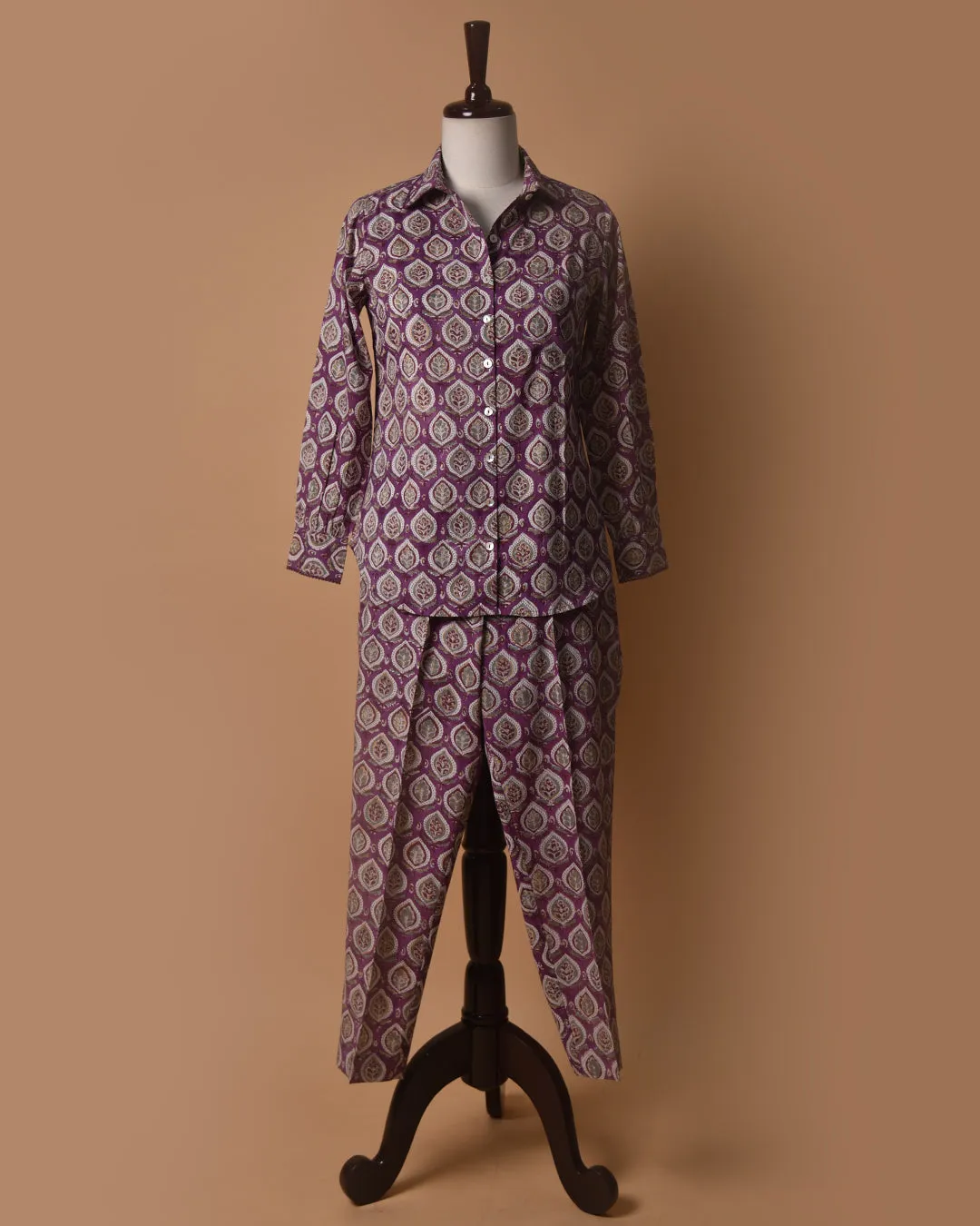 Purple Pure Cotton Ready-To-Wear Hand Block Printed Co-ord Set