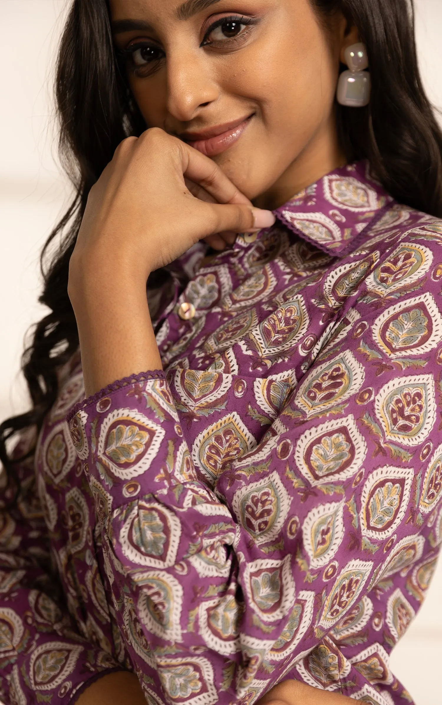 Purple Pure Cotton Ready-To-Wear Hand Block Printed Co-ord Set