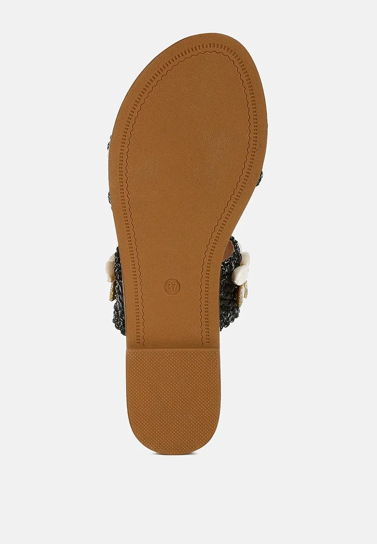 Raffia Slip On Sandals By RAG