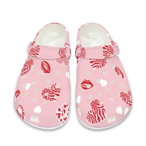 Red Lip and Heart Design Adult Clogs