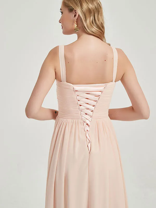 Rusty Red Wide Straps Sleeveless Classic Pleated Long Bridesmaid Dress