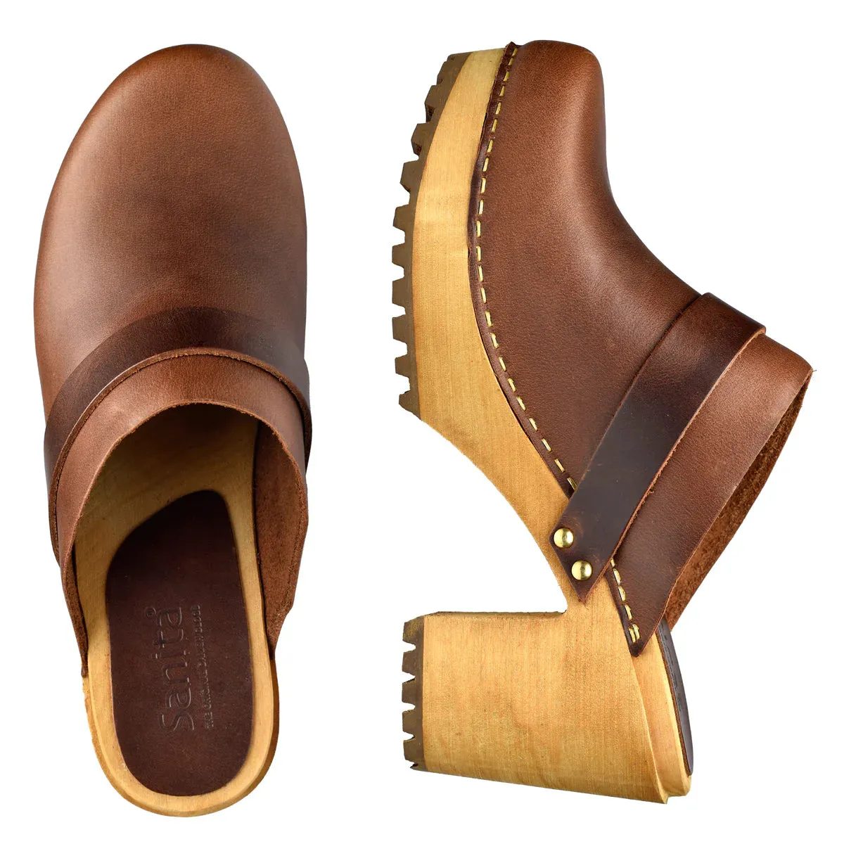 Sanita Peleni Smooth Leather Wedge Clog