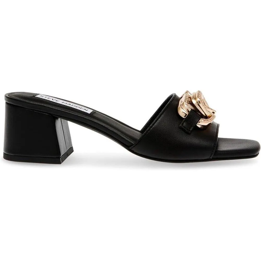 Santana Black Leather Chain Detail Heels