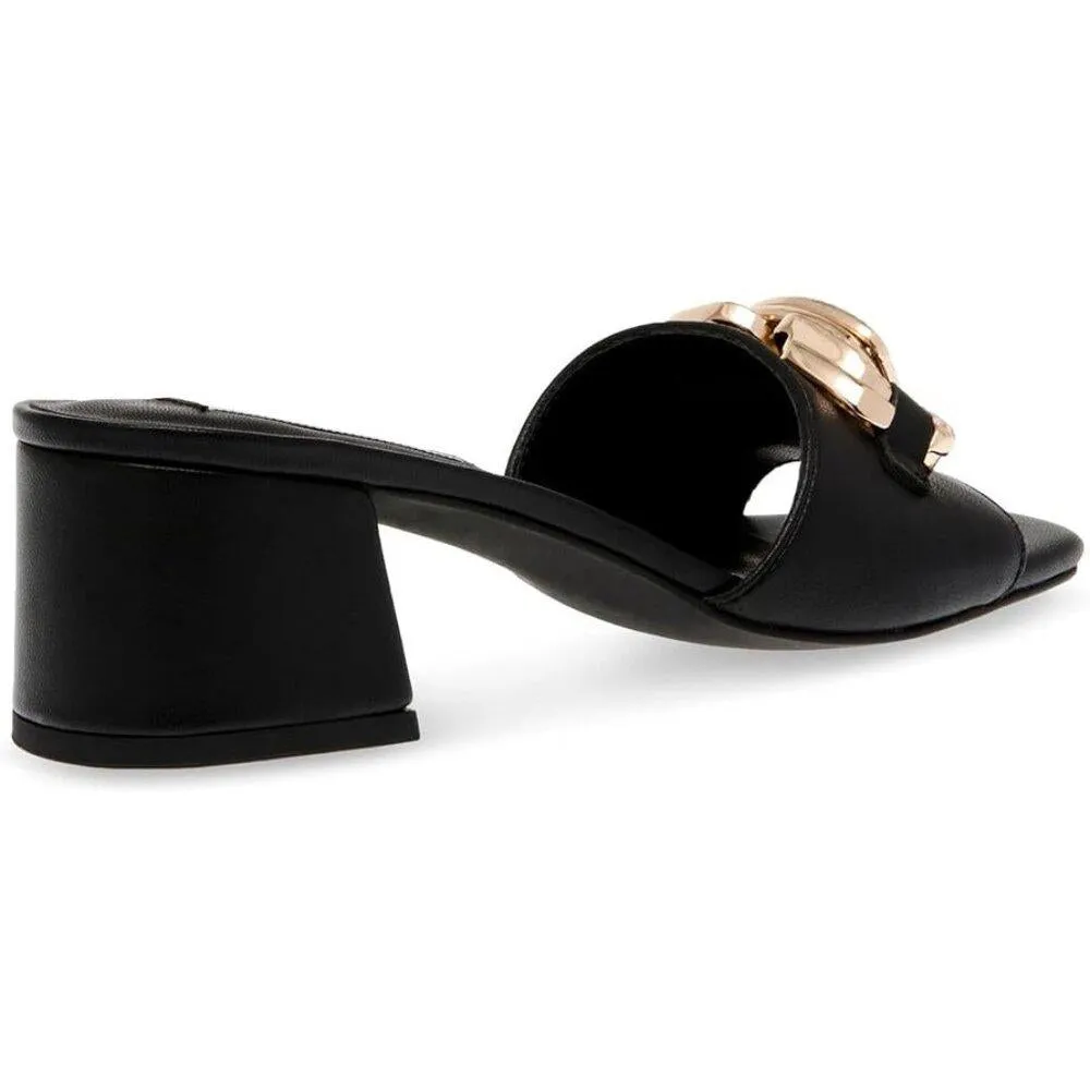 Santana Black Leather Chain Detail Heels