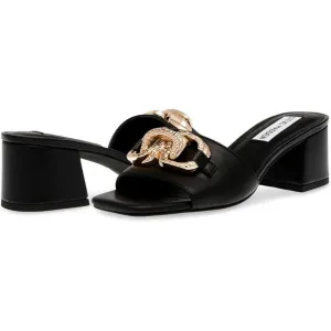 Santana Black Leather Chain Detail Heels