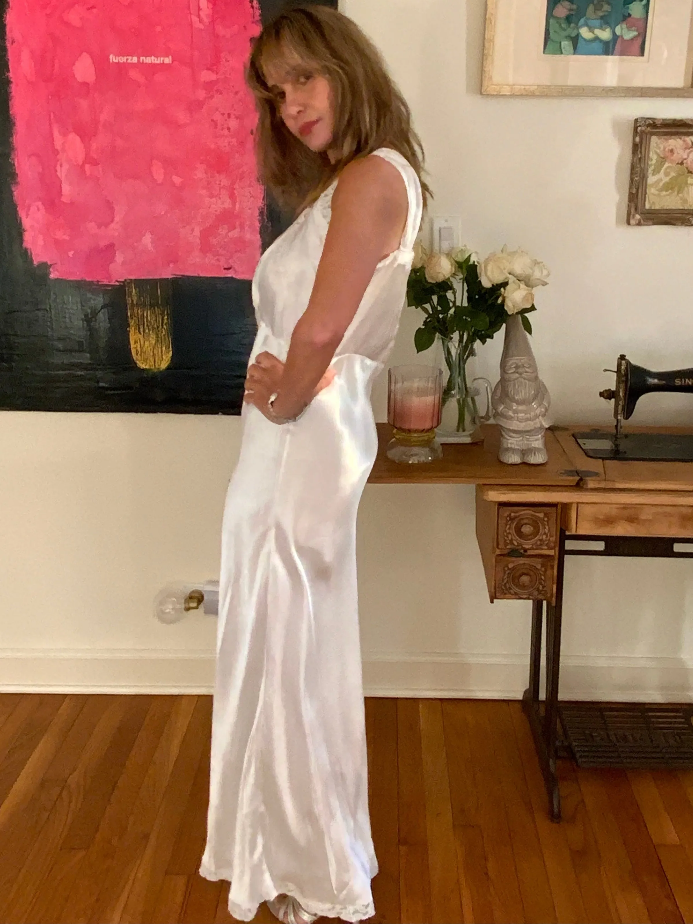 Satin Bridal Nightgown - 50s - 50H